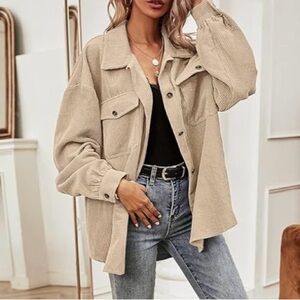 Women's Beige Corduroy Utility Jacket